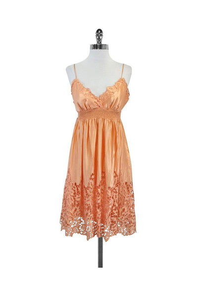 Current Boutique-BCBG - Peach Silk Eyelet Spaghetti Strap Dress Sz S