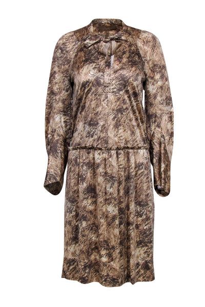 Current Boutique-BCBG Max Azria - Beige Printed Satin Tie-Neck Dress Sz XXS