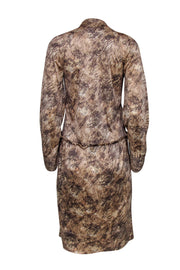 Current Boutique-BCBG Max Azria - Beige Printed Satin Tie-Neck Dress Sz XXS
