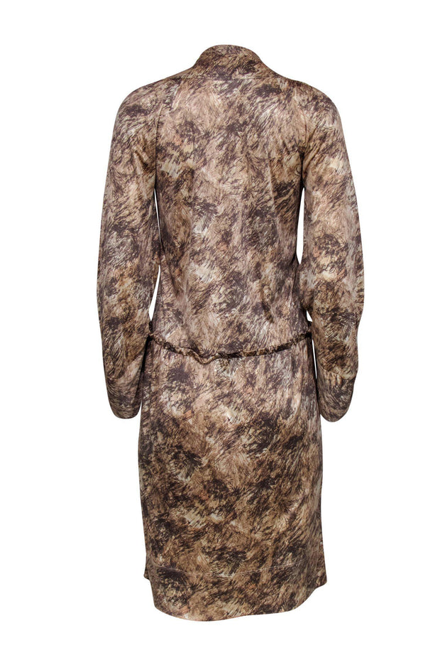 Current Boutique-BCBG Max Azria - Beige Printed Satin Tie-Neck Dress Sz XXS