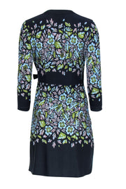 Current Boutique-BCBG Max Azria - Navy & Multicolor Floral Print Long Sleeve Wrap Dress Sz XS