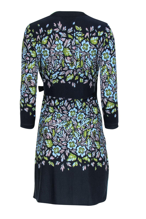 Current Boutique-BCBG Max Azria - Navy & Multicolor Floral Print Long Sleeve Wrap Dress Sz XS