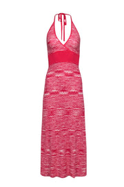Current Boutique-BCBG Max Azria - Coral & Ivory Squiggle Print Knit Halter Maxi Dress Sz S