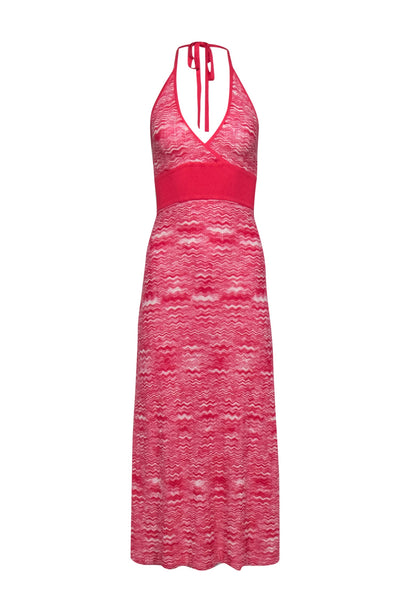 Current Boutique-BCBG Max Azria - Coral & Ivory Squiggle Print Knit Halter Maxi Dress Sz S