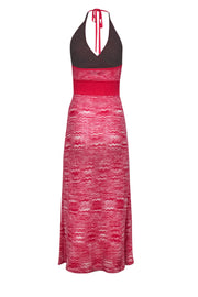 Current Boutique-BCBG Max Azria - Coral & Ivory Squiggle Print Knit Halter Maxi Dress Sz S