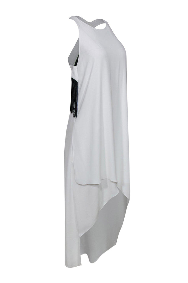 Current Boutique-BCBG Max Azria - White High-Low Open Back Maxi Dress w/ Fringe Detail Sz XS