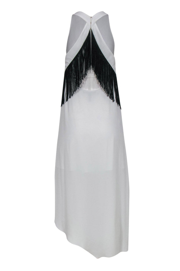 Current Boutique-BCBG Max Azria - White High-Low Open Back Maxi Dress w/ Fringe Detail Sz XS