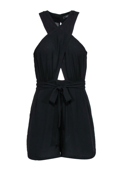 Current Boutique-BCBG Max Azria - Black Crisscross Peek-a-Boo Mini Romper w/ Tie Belt Sz XS