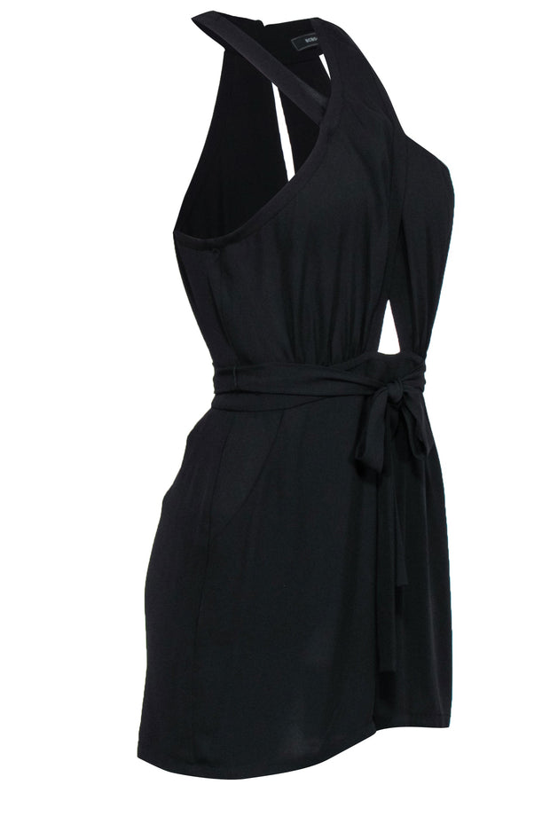 Current Boutique-BCBG Max Azria - Black Crisscross Peek-a-Boo Mini Romper w/ Tie Belt Sz XS