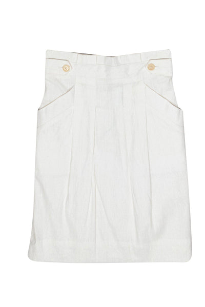 Current Boutique-BCBG Max Azria - White Pleated Pencil Skirt w/ Buttons Sz 2