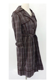 Current Boutique-BCBG Max Azria - Brown & Blue Plaid Cotton Trench Coat Sz S