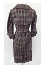 Current Boutique-BCBG Max Azria - Brown & Blue Plaid Cotton Trench Coat Sz S