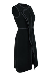 Current Boutique-BCBG Max Azria - Black Longline Zip-Up Draped Vest w/ White Stitching Sz S