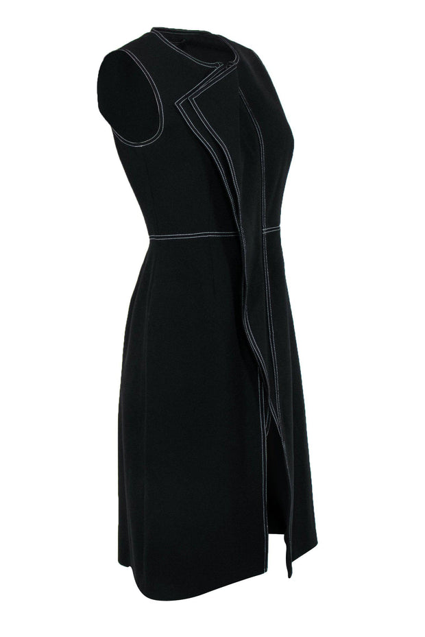 Current Boutique-BCBG Max Azria - Black Longline Zip-Up Draped Vest w/ White Stitching Sz S