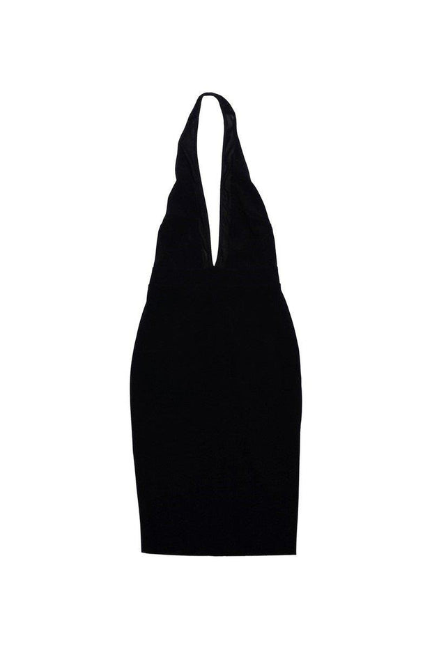 Current Boutique-Bec & Bridge - Black Plunge Neck Mesh Halter Dress Sz 4