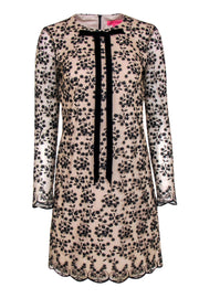 Current Boutique-Betsey Johnson - Beige & Black Floral Embroidered Long Sleeve Shift Dress Sz 6