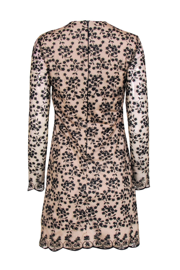 Current Boutique-Betsey Johnson - Beige & Black Floral Embroidered Long Sleeve Shift Dress Sz 6