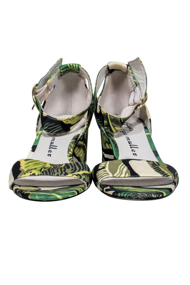 Current Boutique-Bettye Muller - Green Leaf Print Open Toe Pumps Sz 6.5