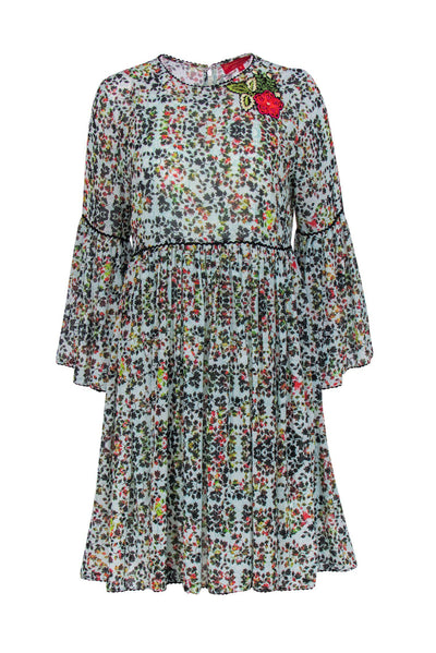 Current Boutique-Bhanuni - Light Green Floral Print Bell Sleeve Dress Sz 6