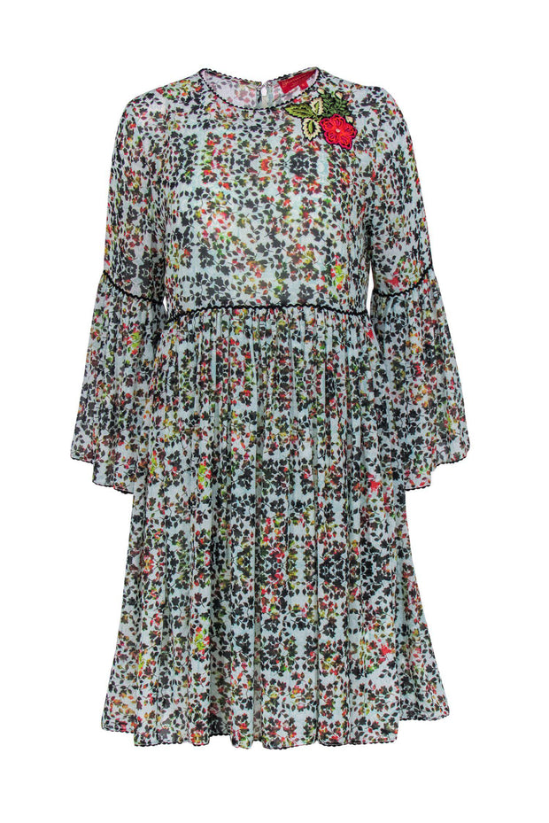 Current Boutique-Bhanuni - Light Green Floral Print Bell Sleeve Dress Sz 6