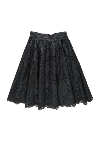 Current Boutique-Billy Reid – Dark Brown Laser Cut Perforated Leather Skirt Sz 2