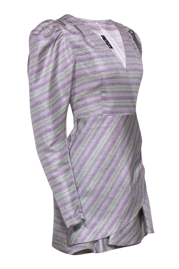 Current Boutique-ROTATE Birger Christensen - Purple & Green Metallic Puffed Sleeve Dress Sz 6