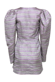 Current Boutique-ROTATE Birger Christensen - Purple & Green Metallic Puffed Sleeve Dress Sz 6