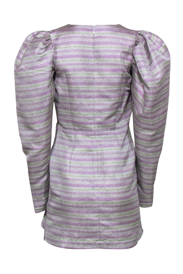 Current Boutique-ROTATE Birger Christensen - Purple & Green Metallic Puffed Sleeve Dress Sz 6