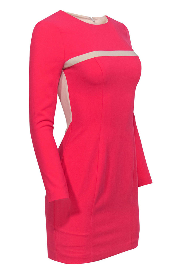 Current Boutique-Black Halo - Pink & White Colorblocked Long Sleeve Bodycon Dress Sz 0