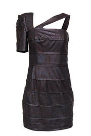 Current Boutique-Black Halo - Brown Crackle One-Shoulder Faux Leather Dress Sz 4