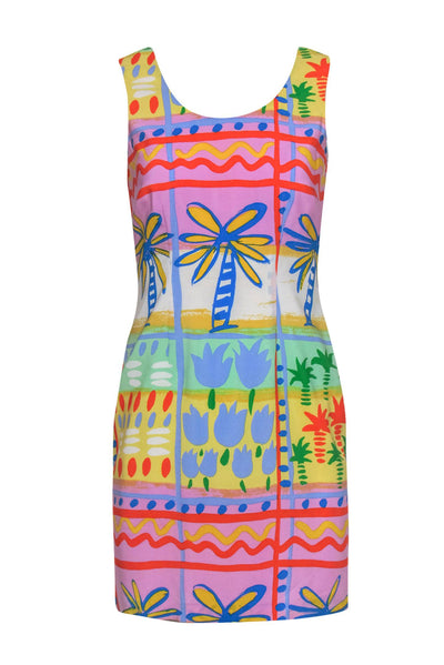 Current Boutique-Bloomingdale's - Purple, Blue & Yellow Tropical Print Silk Dress Sz 6P
