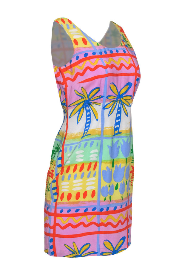 Current Boutique-Bloomingdale's - Purple, Blue & Yellow Tropical Print Silk Dress Sz 6P