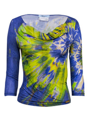 Current Boutique-Blumarine - Purple & Green Marbled Draped Top Sz S