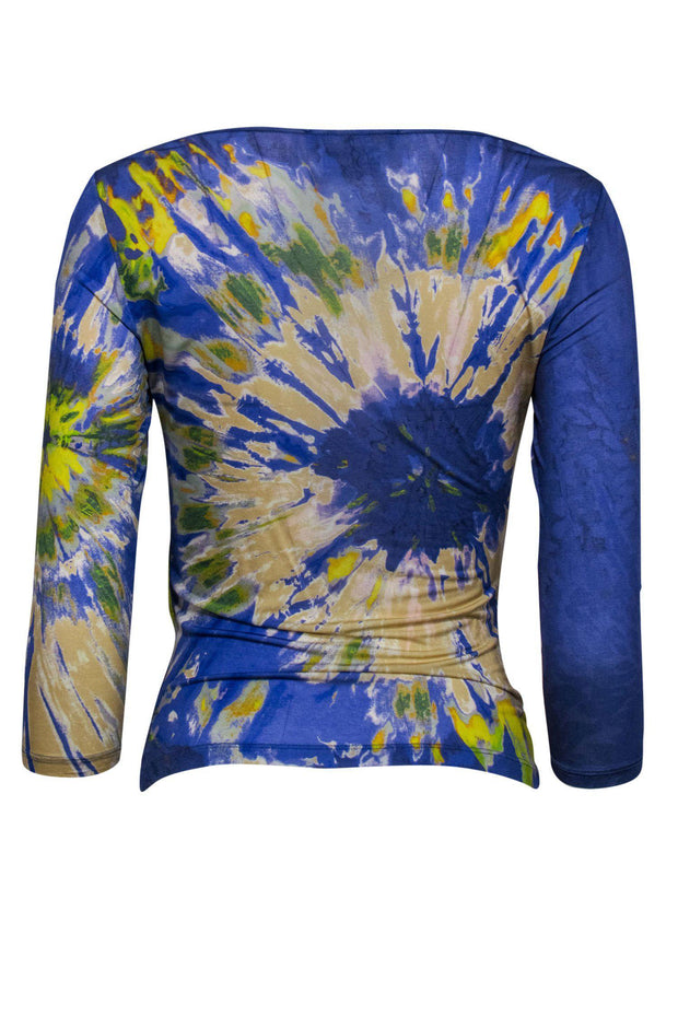 Current Boutique-Blumarine - Purple & Green Marbled Draped Top Sz S