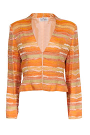 Current Boutique-Bob Mackie - Vintage Orange & Yellow Wavy Striped Beaded Blazer Sz 8