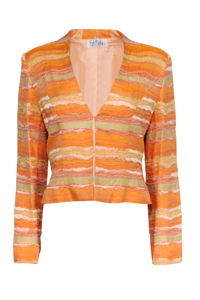 Current Boutique-Bob Mackie - Vintage Orange & Yellow Wavy Striped Beaded Blazer Sz 8