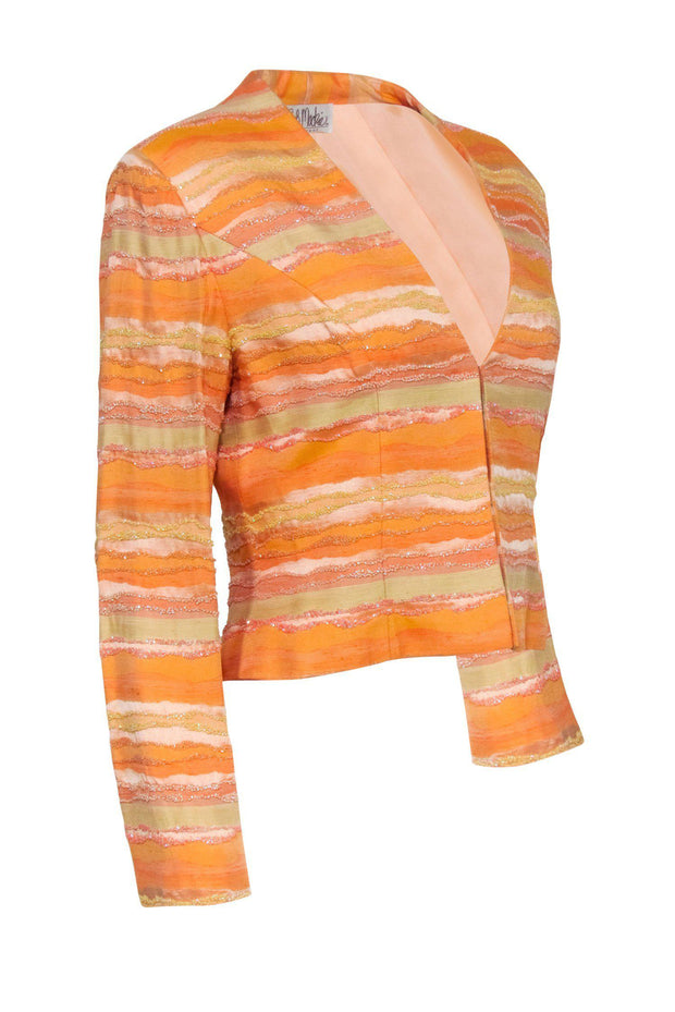 Current Boutique-Bob Mackie - Vintage Orange & Yellow Wavy Striped Beaded Blazer Sz 8