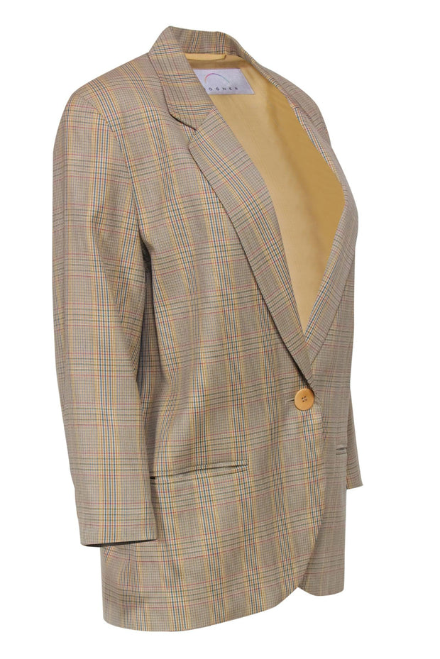 Current Boutique-Bogner - Yellow Plaid Wool Single Button Blazer Sz 8