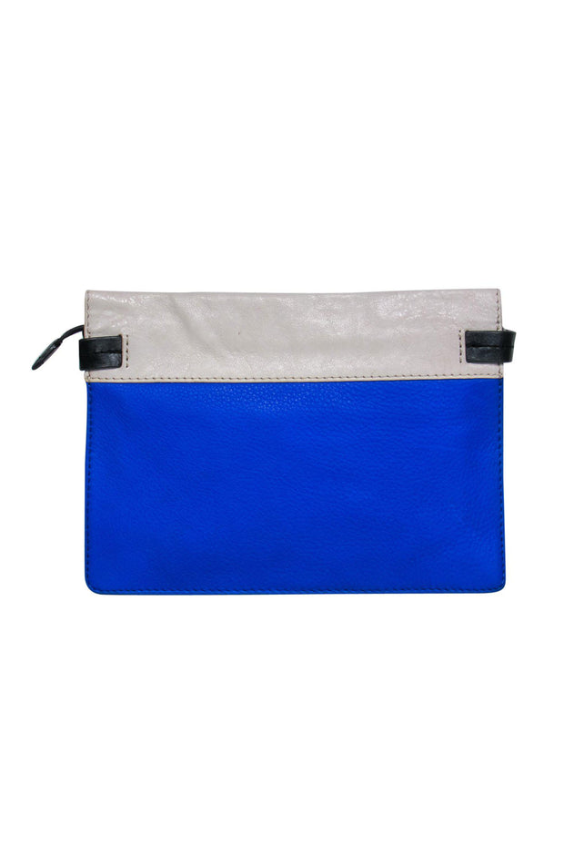 Current Boutique-Botkier - Blue, Black & Cream Colorblocked Pebbled Leather Handbag w/ Chain Strap