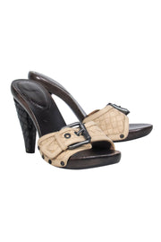 Current Boutique-Bottega Veneta - Beige Woven Leather Mule Pumps w/ Buckles Sz 7.5