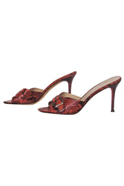 Current Boutique-Brian Atwood - Orange Snakeskin Peep Toe Pumps w/ Buckle Sz 7