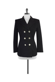 Current Boutique-Brioni - Black Cashmere & Wool Double Breasted Jacket Sz 6