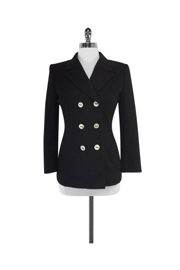 Current Boutique-Brioni - Black Cashmere & Wool Double Breasted Jacket Sz 6