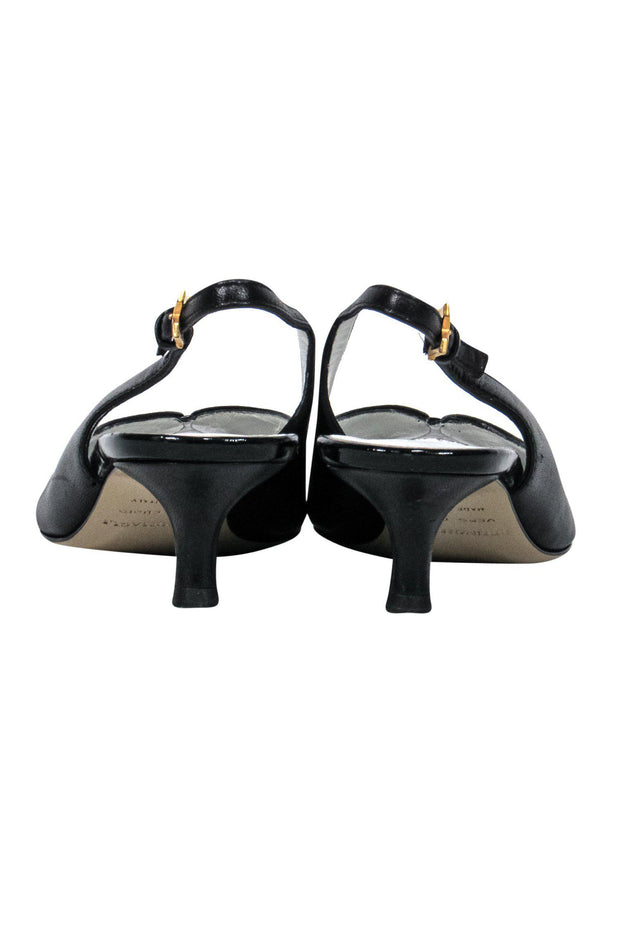 Current Boutique-Bruno Magli - Black Leather Peep Toe Slingback Kitten Heels Sz 6