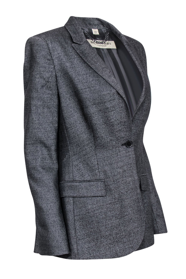 Current Boutique-Burberry - Black & White Woven Wool Blend Blazer Sz 10