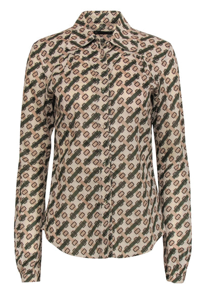 Current Boutique-Burberry - Vintage Cotton Belt Buckle Printed Collared Blouse Sz L