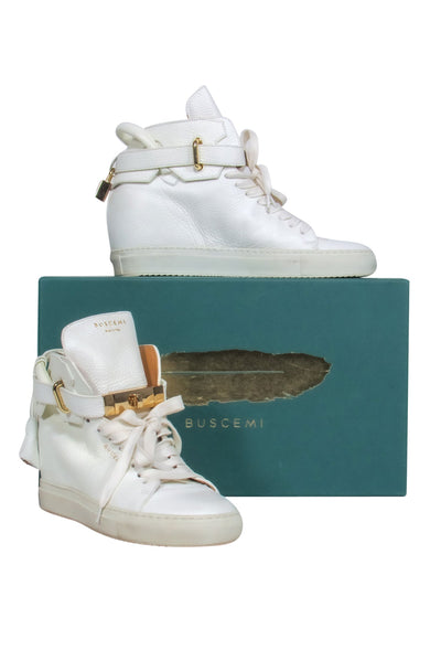 Current Boutique-Buscemi - White 100MM Sneakers w/ Gold-Toned Hardware Sz 9.5