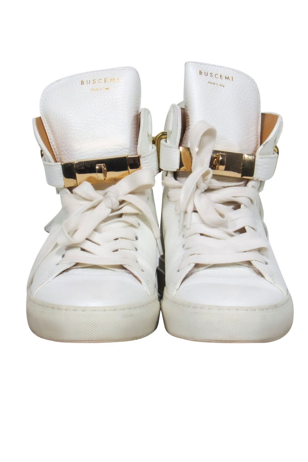 Current Boutique-Buscemi - White 100MM Sneakers w/ Gold-Toned Hardware Sz 9.5