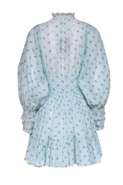 Current Boutique-byTimo - Blue Floral Long Sleeve w/ Eyelet Lace Detail Dress Sz XS