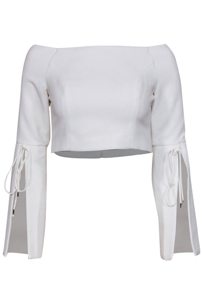Current Boutique-C/MEO Collective - White Off-the-Shoulder Crop Top w/ Tie Sleeves Sz XS